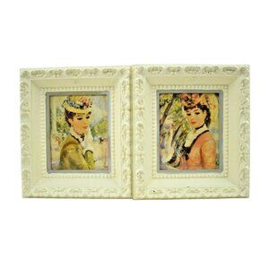 Vintage Mid Century French Shabby Chic Framed Art Prints Pair 8 x 6.75 inches